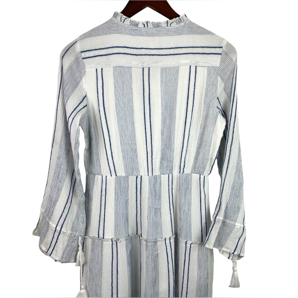 NWT RAGA Fleri White and Blue Striped Floral Embroidered Tie  Long Sleeve Dress - Picture 12 of 13